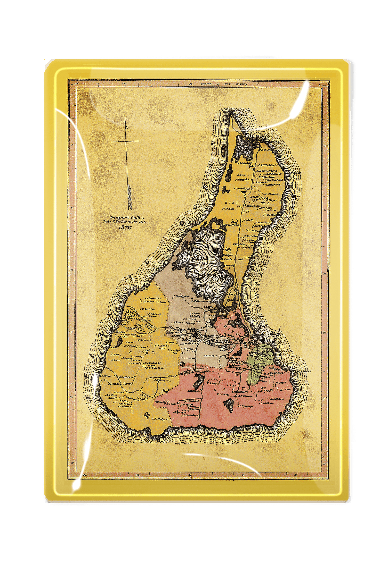Block Island Antique Map Decoupage Glass Tray
