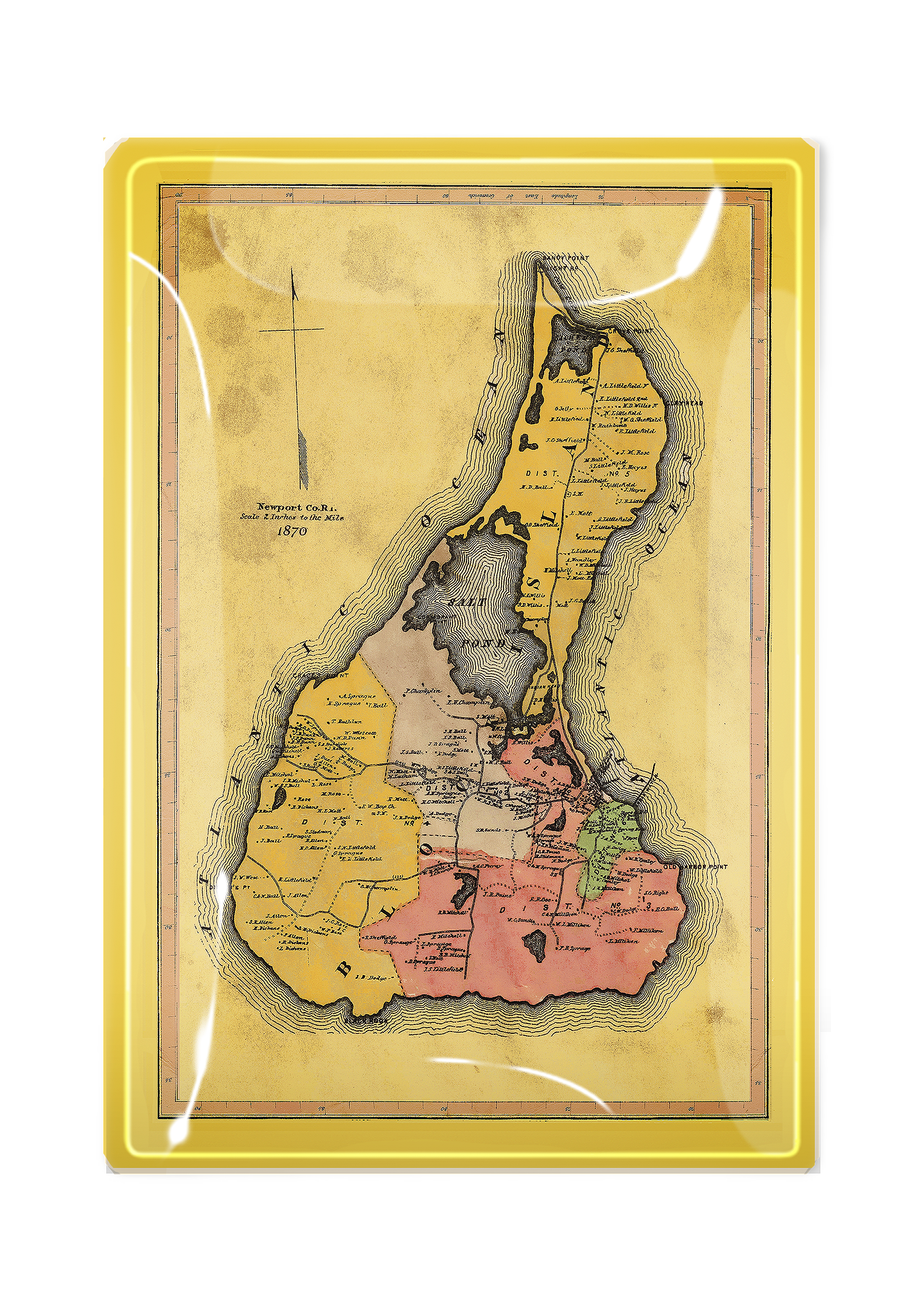 Block Island Antique Map Decoupage Glass Tray