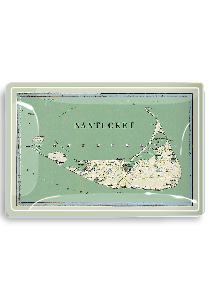 Nantucket Sound Decoupage Glass Map Tray