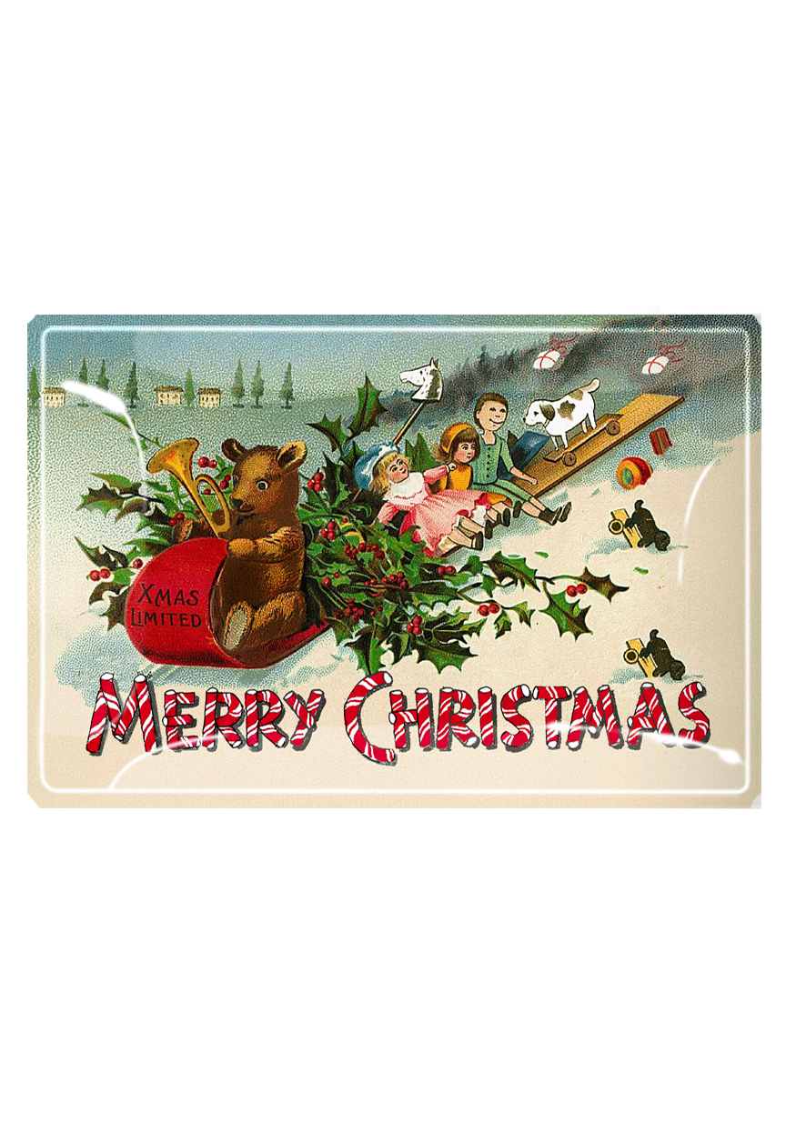 Merry Christmas Toy Sled Decoupage Glass Tray