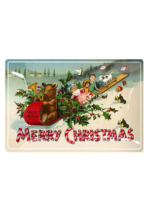 Merry Christmas Toy Sled Decoupage Glass Tray