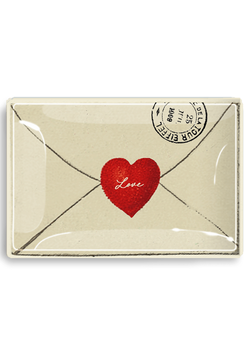 Love Script Envelope With Heart Decoupage Glass Tray