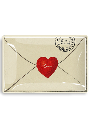 Love Script Envelope With Heart Decoupage Glass Tray