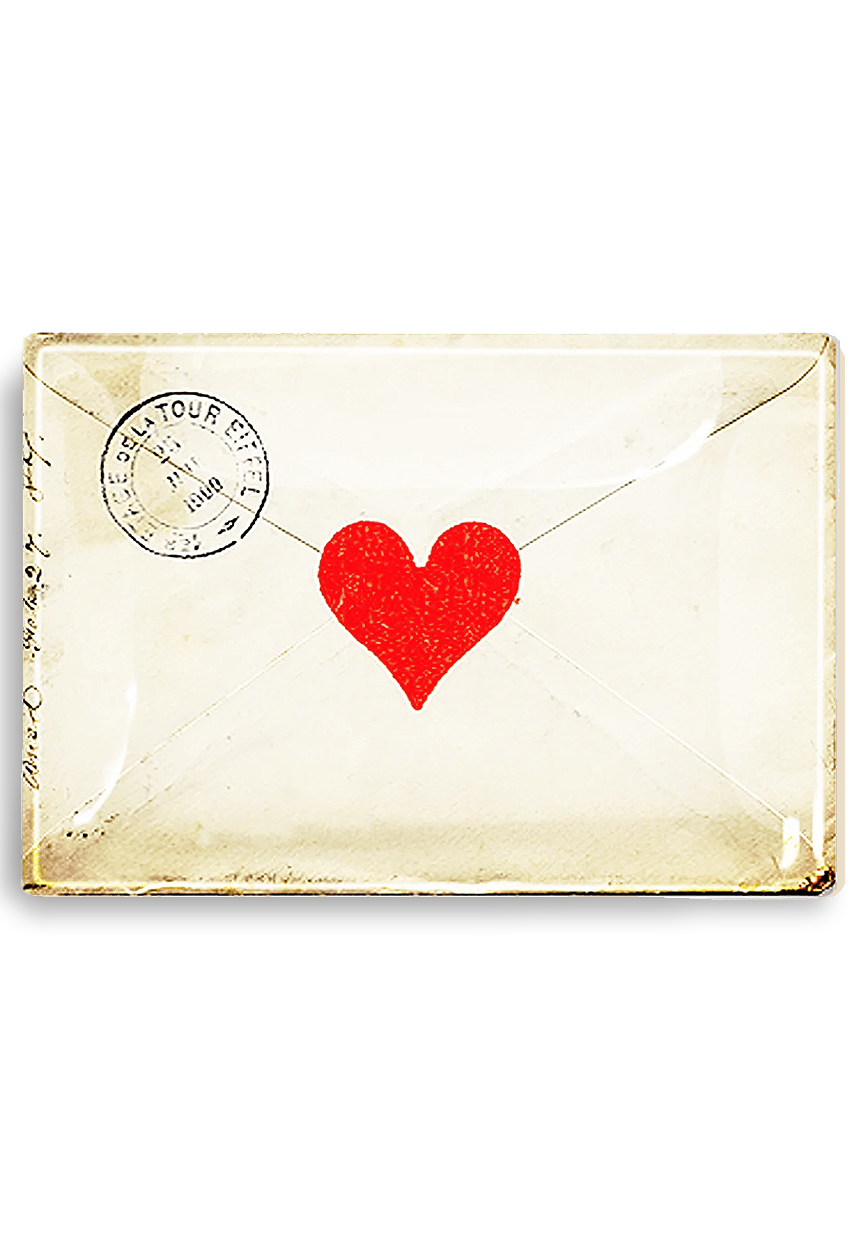 French Envelope With Heart Decoupage Glass Tray