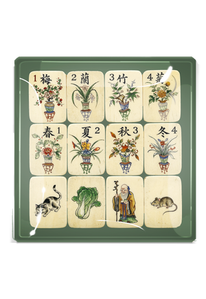 Imperial Garden Mahjong Decoupage Glass Tray