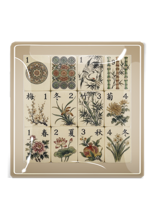 Four Seasons Mahjong Decoupage Glass Tray