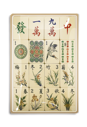 Four Seasons Mahjong Decoupage Glass Tray