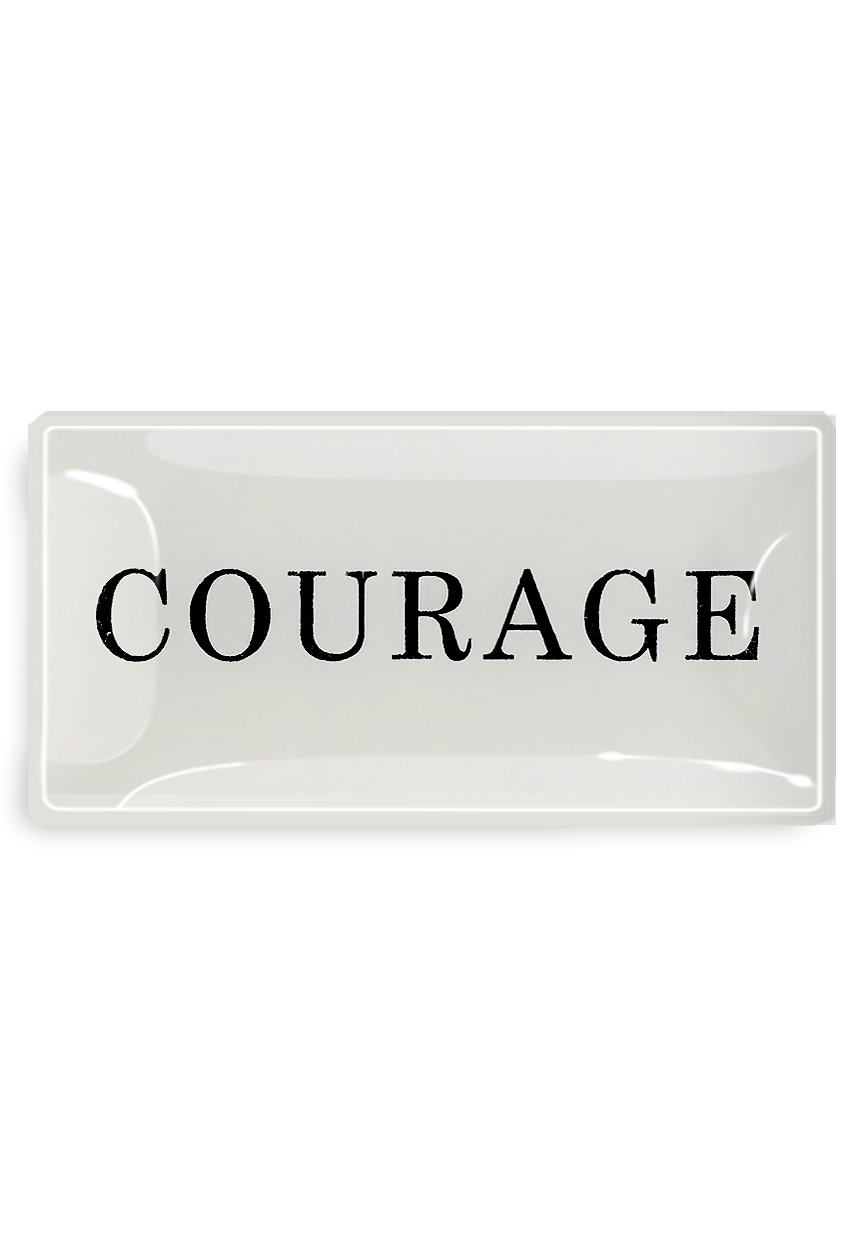 Vintage Text "Courage" Decoupage Glass Tray