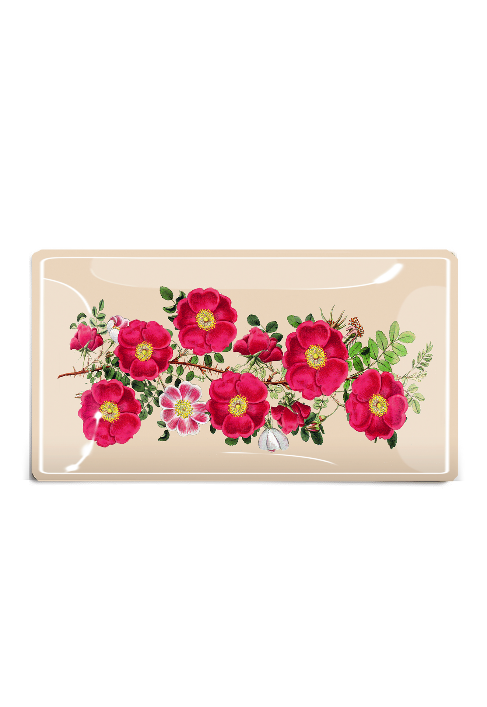 Rose Sprig Decoupage Glass Tray