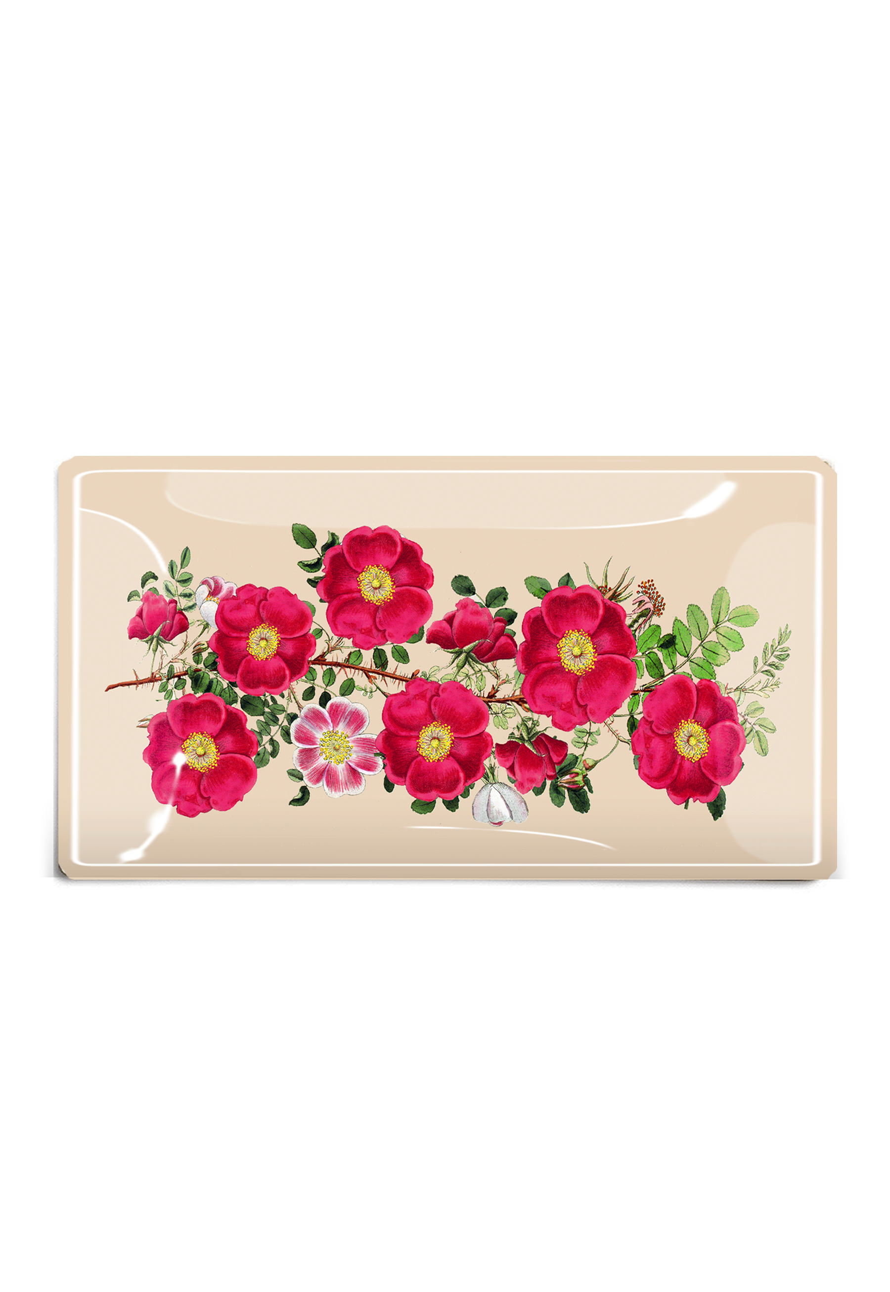 Rose Sprig Decoupage Glass Tray