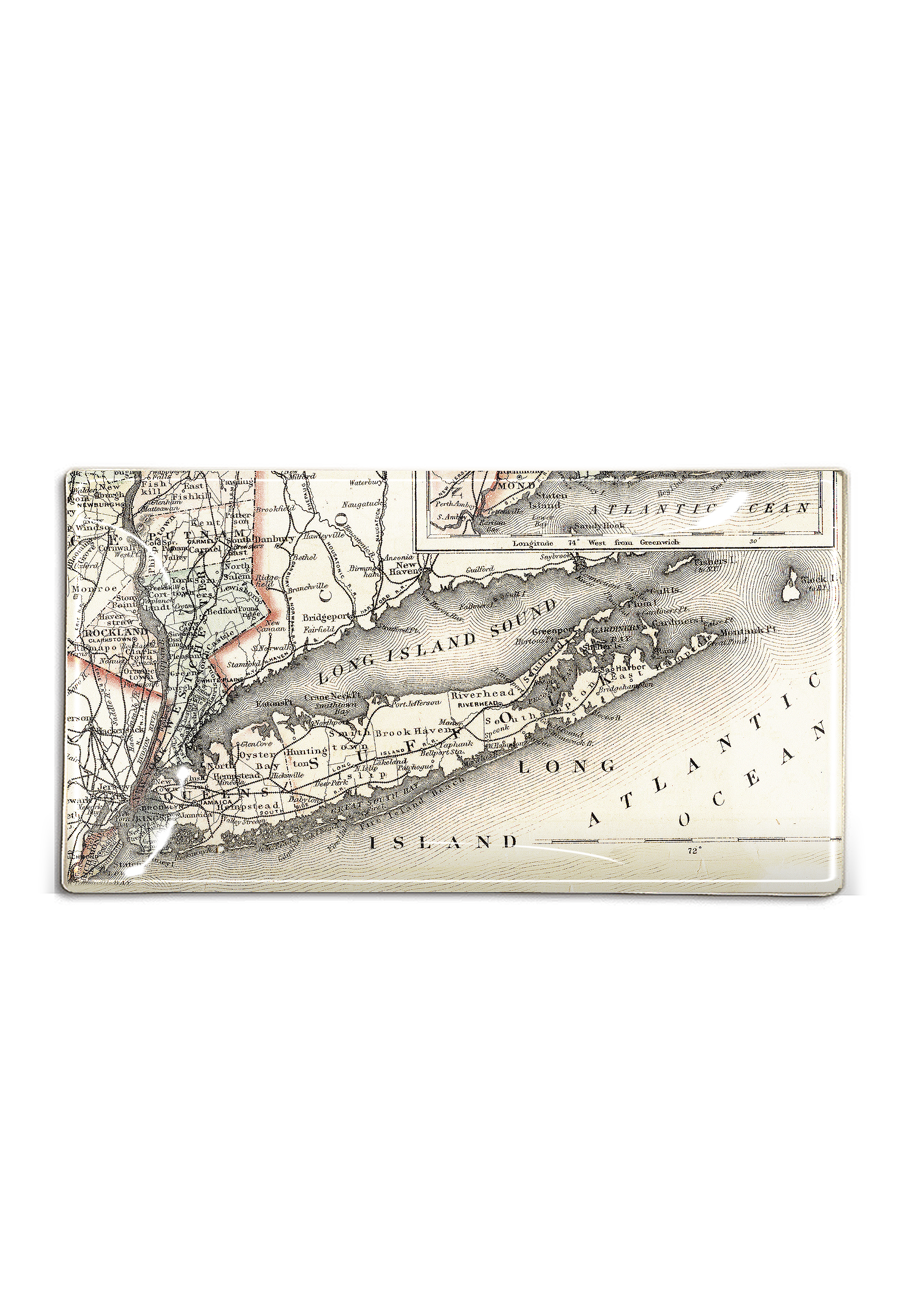 Vintage Long Island Map Decoupage Glass Tray