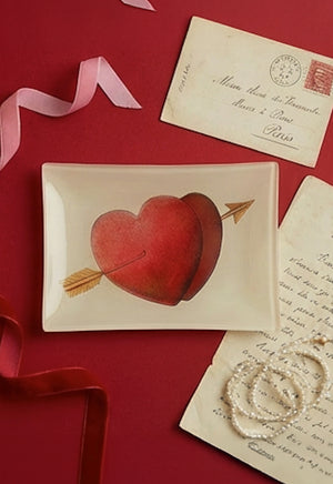 Double Heart Arrow Decoupage Glass Tray