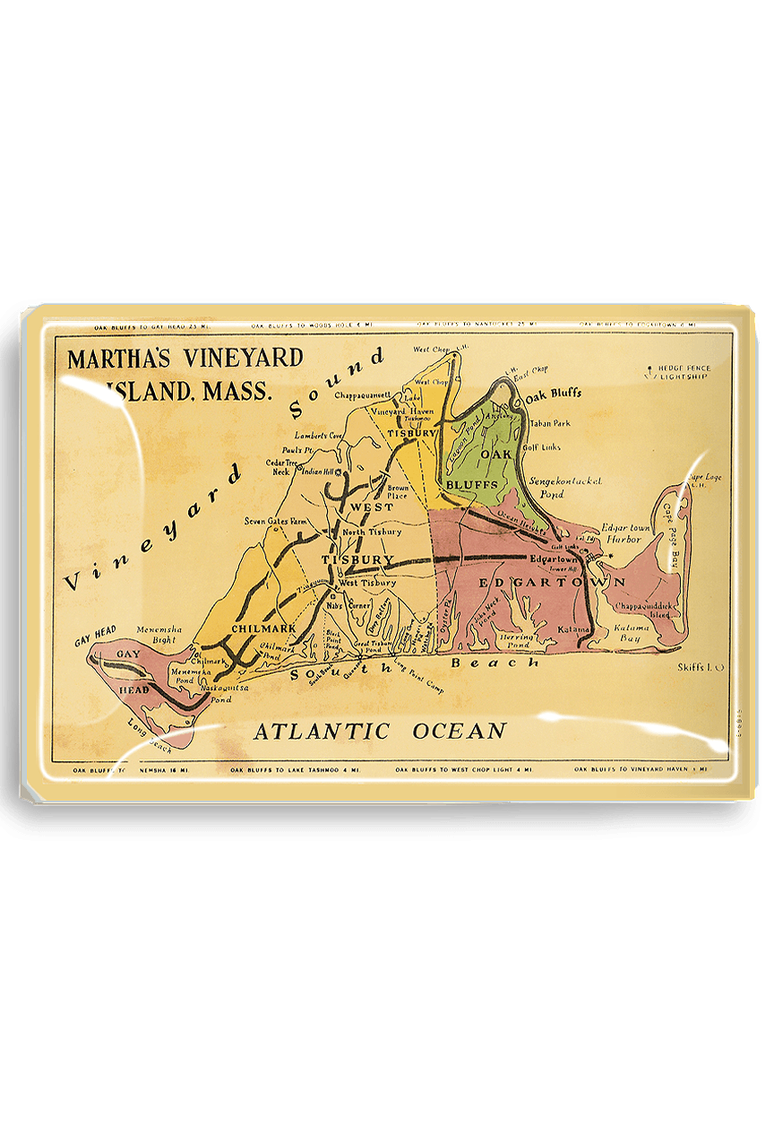 Martha's Vineyard Island Map Decoupage Glass Tray