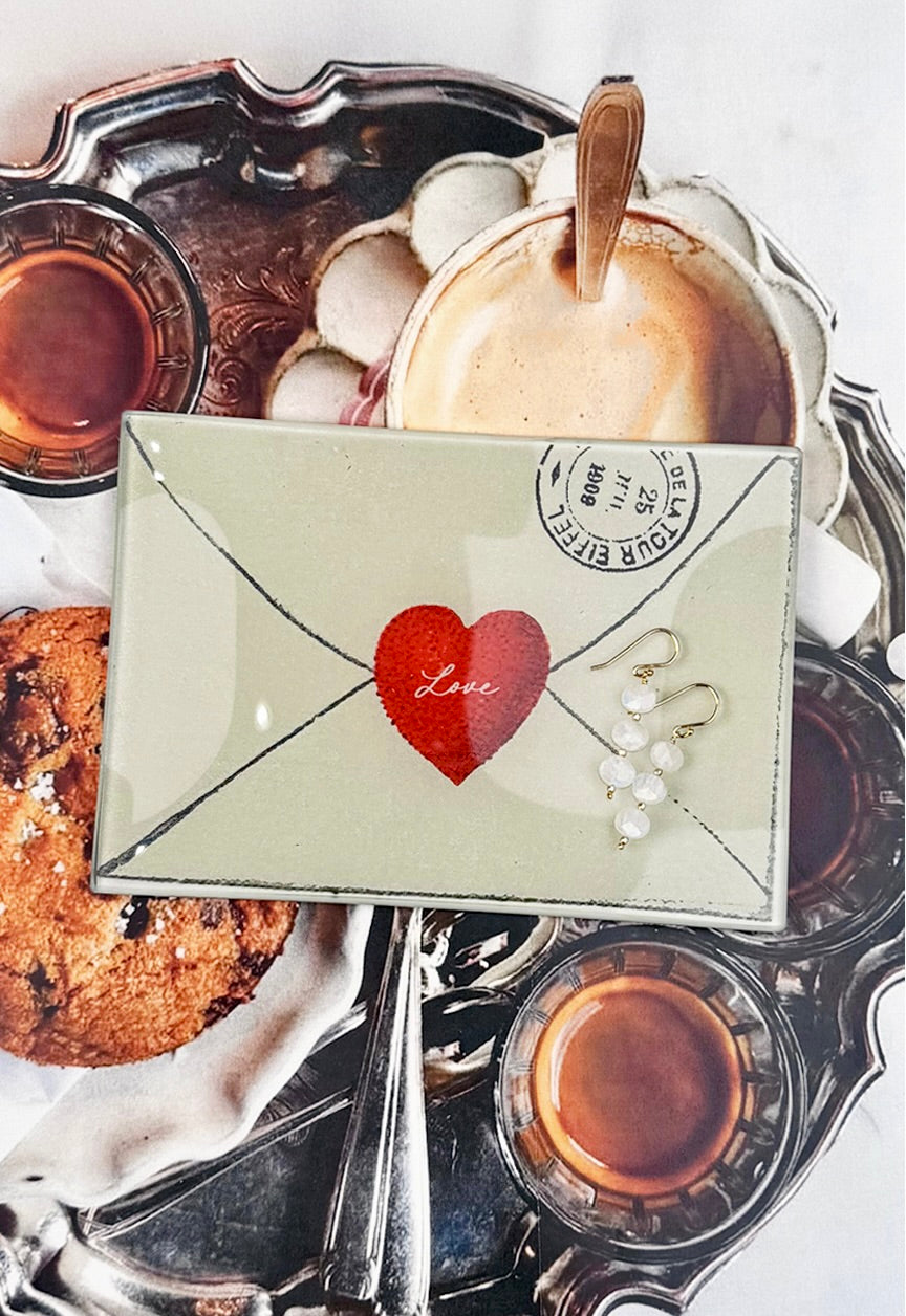 Love Script Envelope With Heart Decoupage Glass Tray