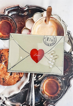 Love Script Envelope With Heart Decoupage Glass Tray