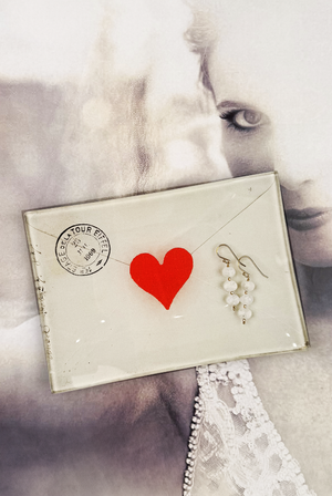 French Envelope With Heart Decoupage Glass Tray