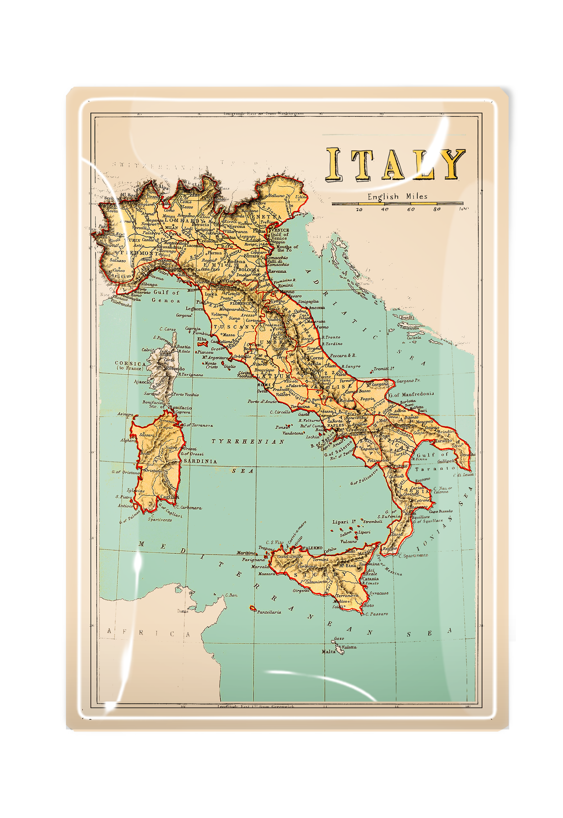 Italy Map No. 2 Decoupage Glass Tray