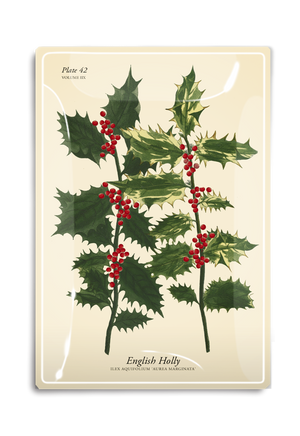 English Holly Stems Decoupage Glass Tray