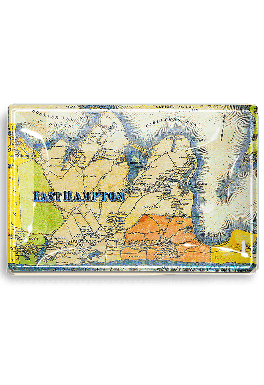 Antique East Hampton, Long Island Estate Map Decoupage Glass Tray