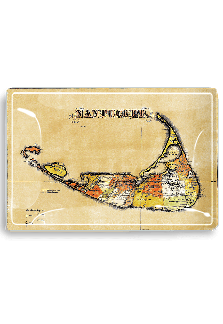 Nantucket Antique Map Decoupage Glass Tray