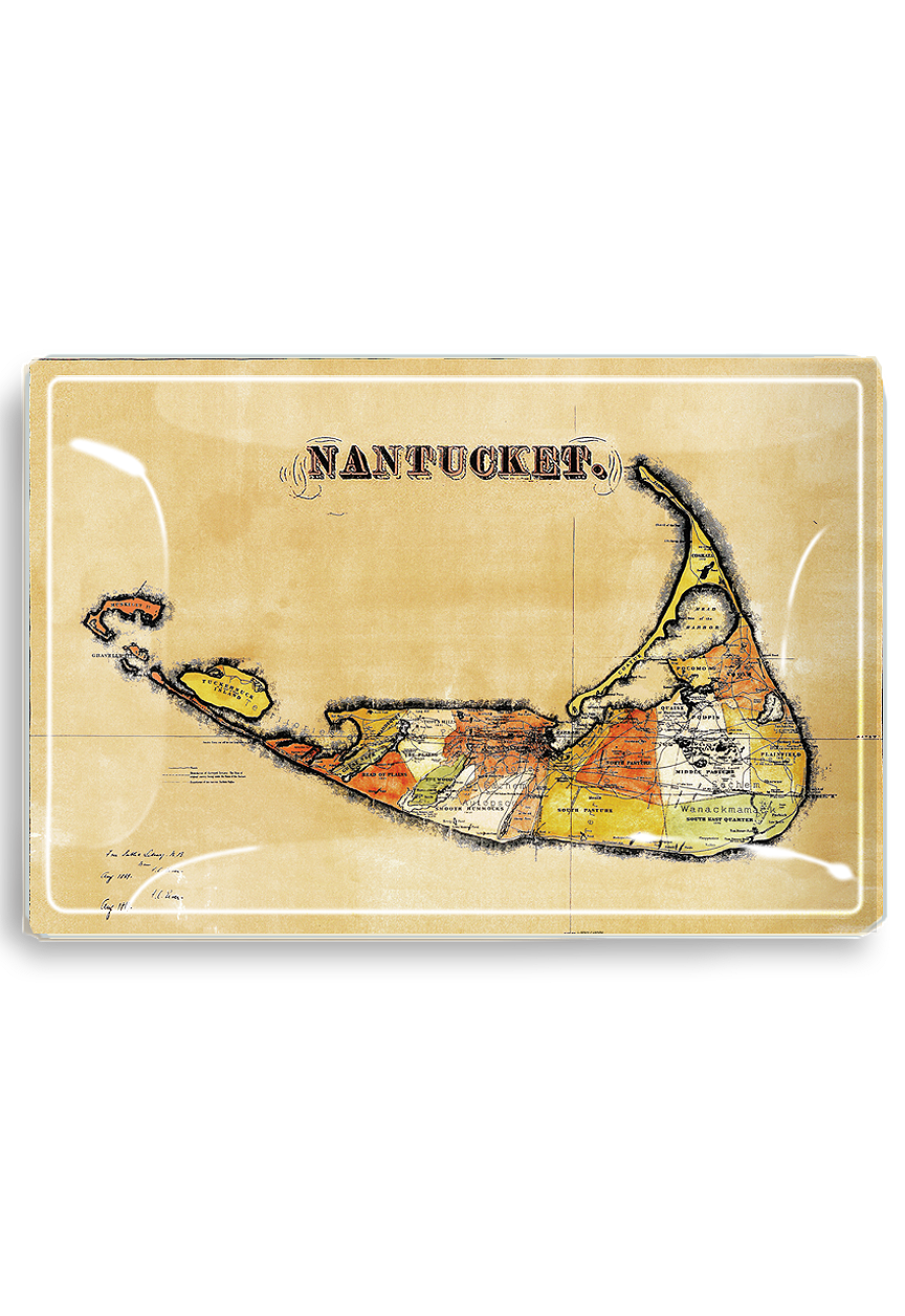 Nantucket Antique Map Decoupage Glass Tray