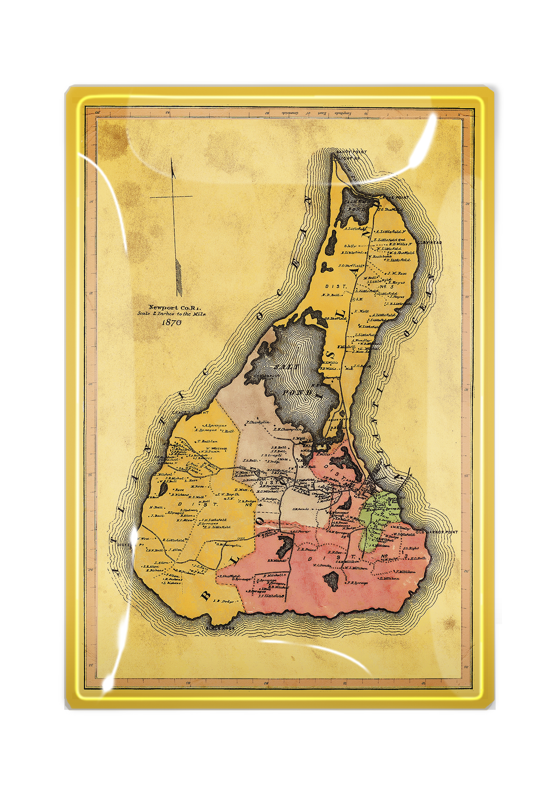 Vintage Block Island Map Decoupage Glass Tray