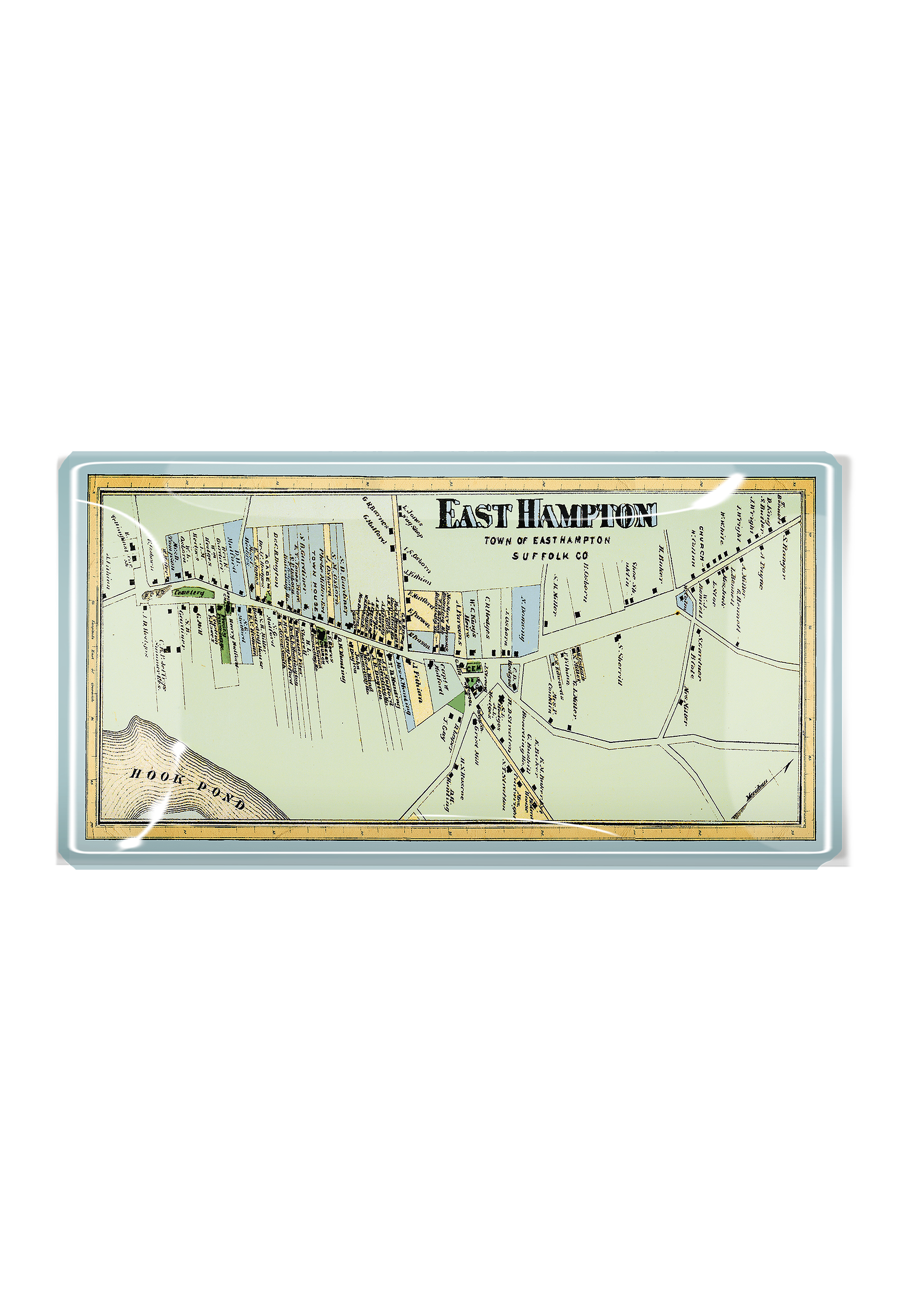 Vintage East Hampton Long Island Map Decoupage Glass Tray