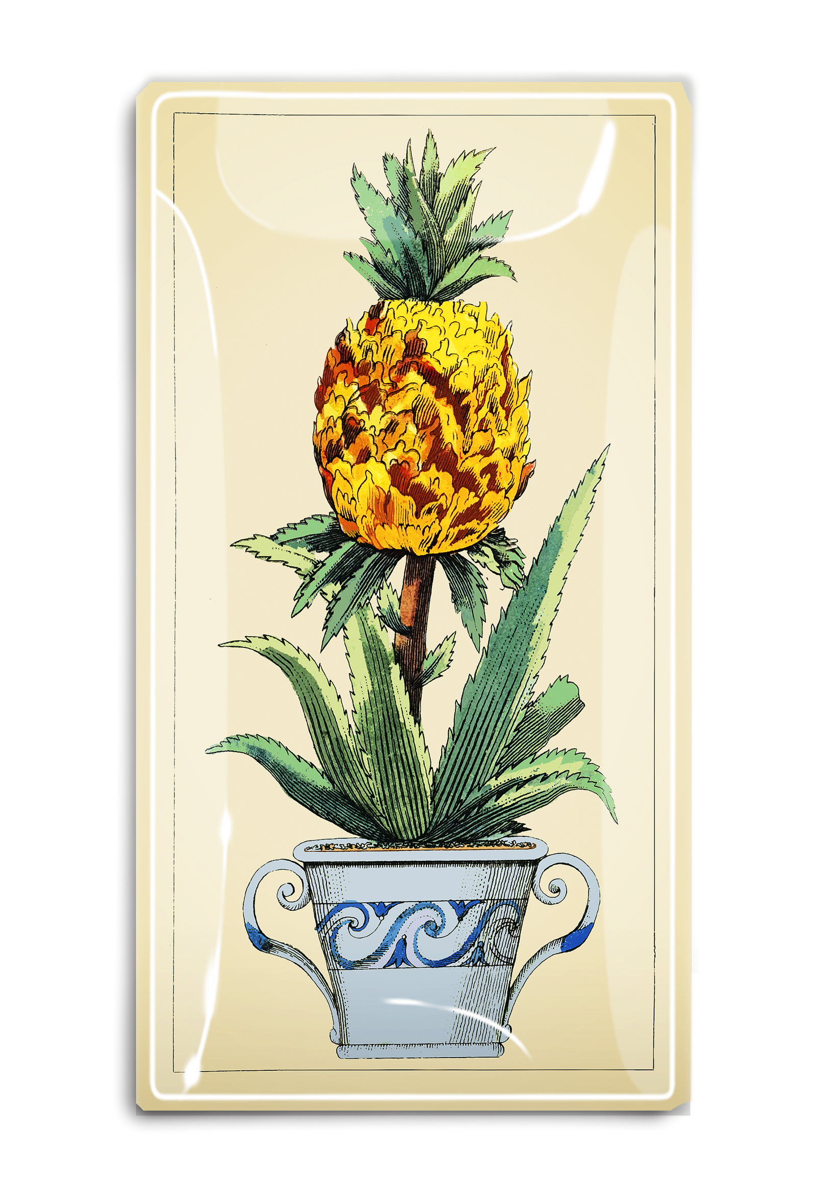 Hawaiian Planted Pineapple Glass Decoupage Tray