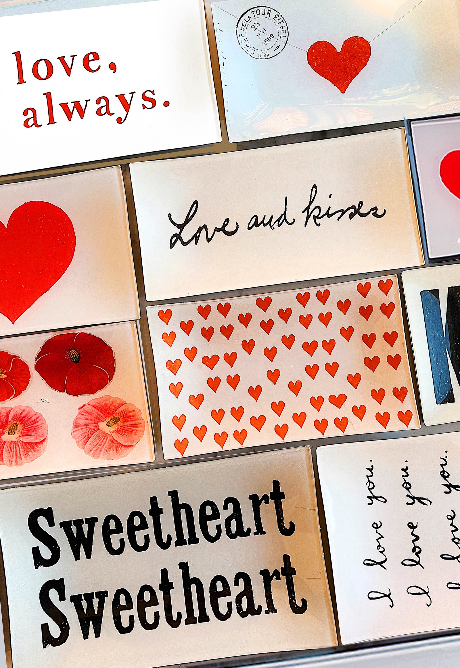 Love And Kisses Script Decoupage Glass Tray - Bensgarden.com