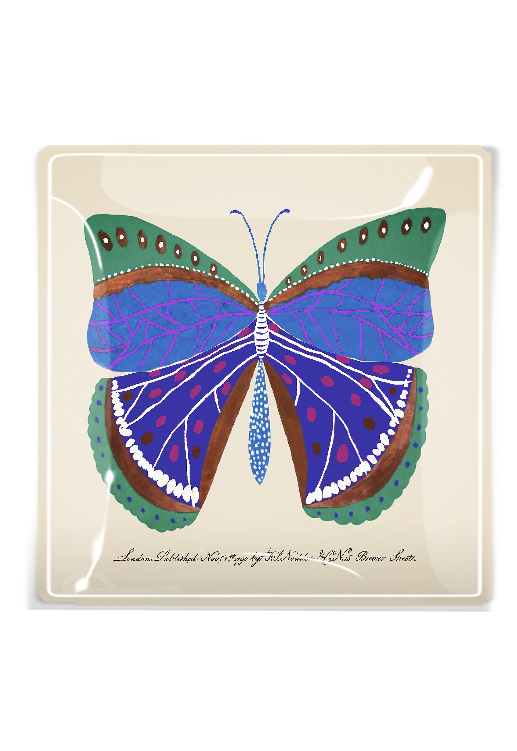 Bensgarden.com | Turquoise Maldives Butterfly Decoupage Glass Tray - Ben's Garden. Made in New York City.
