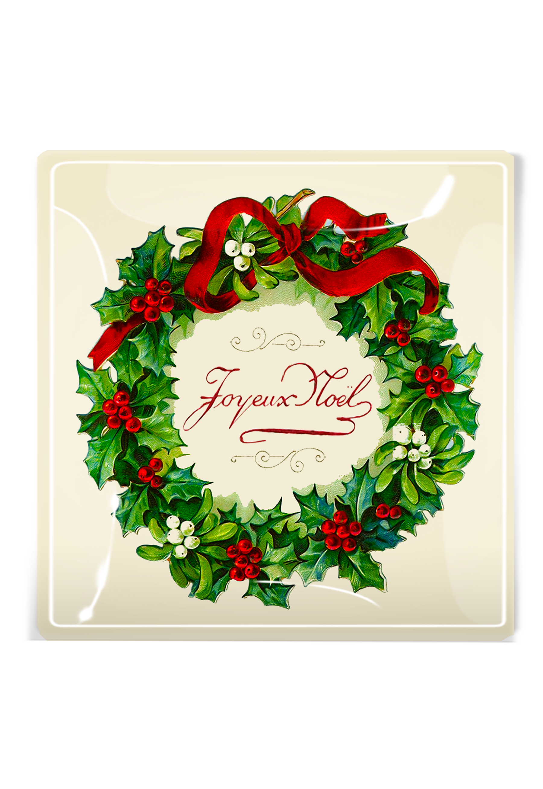 Joyeux Noel Wreath Decoupage Glass Tray
