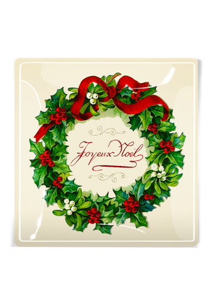 Joyeux Noel Wreath Decoupage Glass Tray