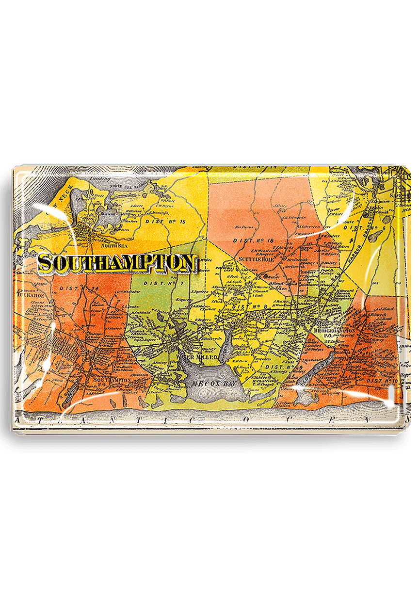 Antique Southampton, Long Island Estate Map Decoupage Glass Tray
