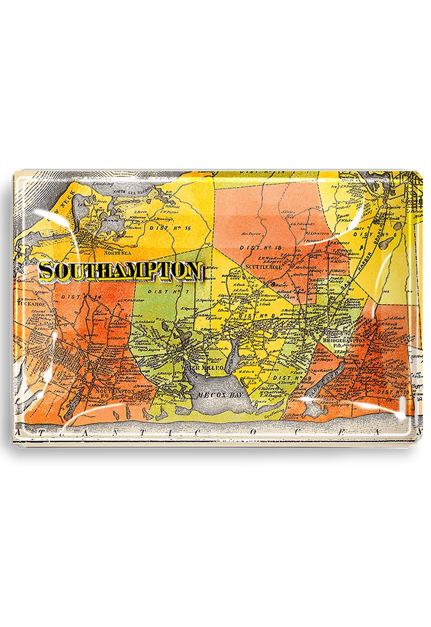 Antique Southampton, Long Island Estate Map Decoupage Glass Tray