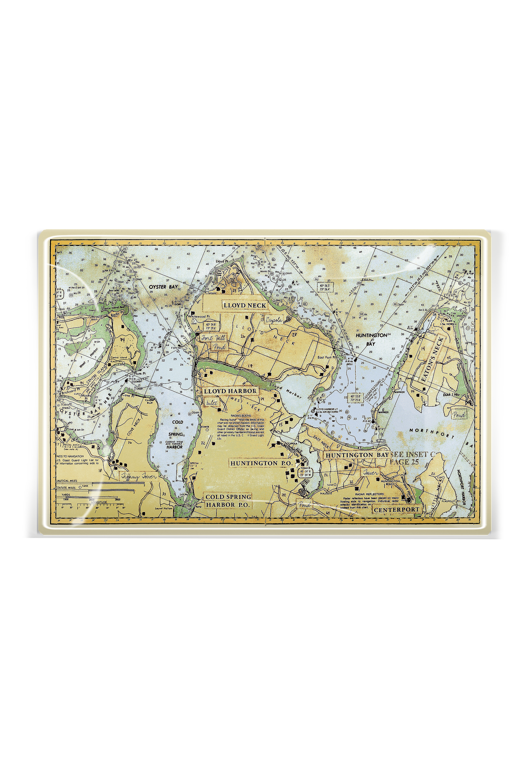 Huntington Nautical Chart, Long Island Map Glass Tray