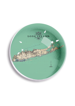 Long Island Sea Coast Map Decoupage Glass Tray