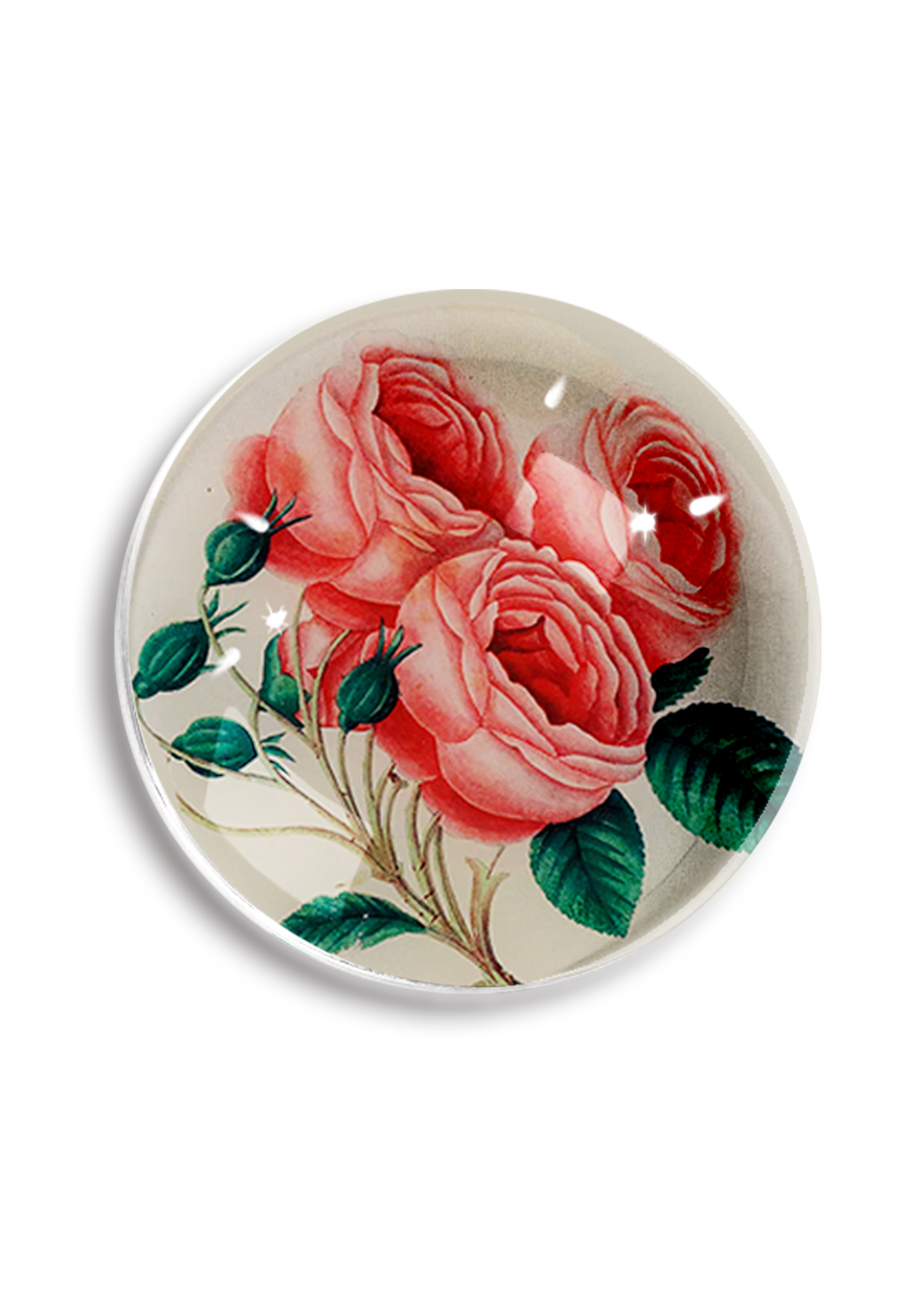 Three French Roses French Crystal Dome Paperweight
