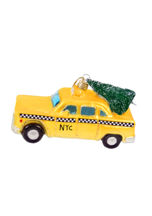 New York City Old Fashioned Yellow Taxi with Christmas Tree Christmas Ornament