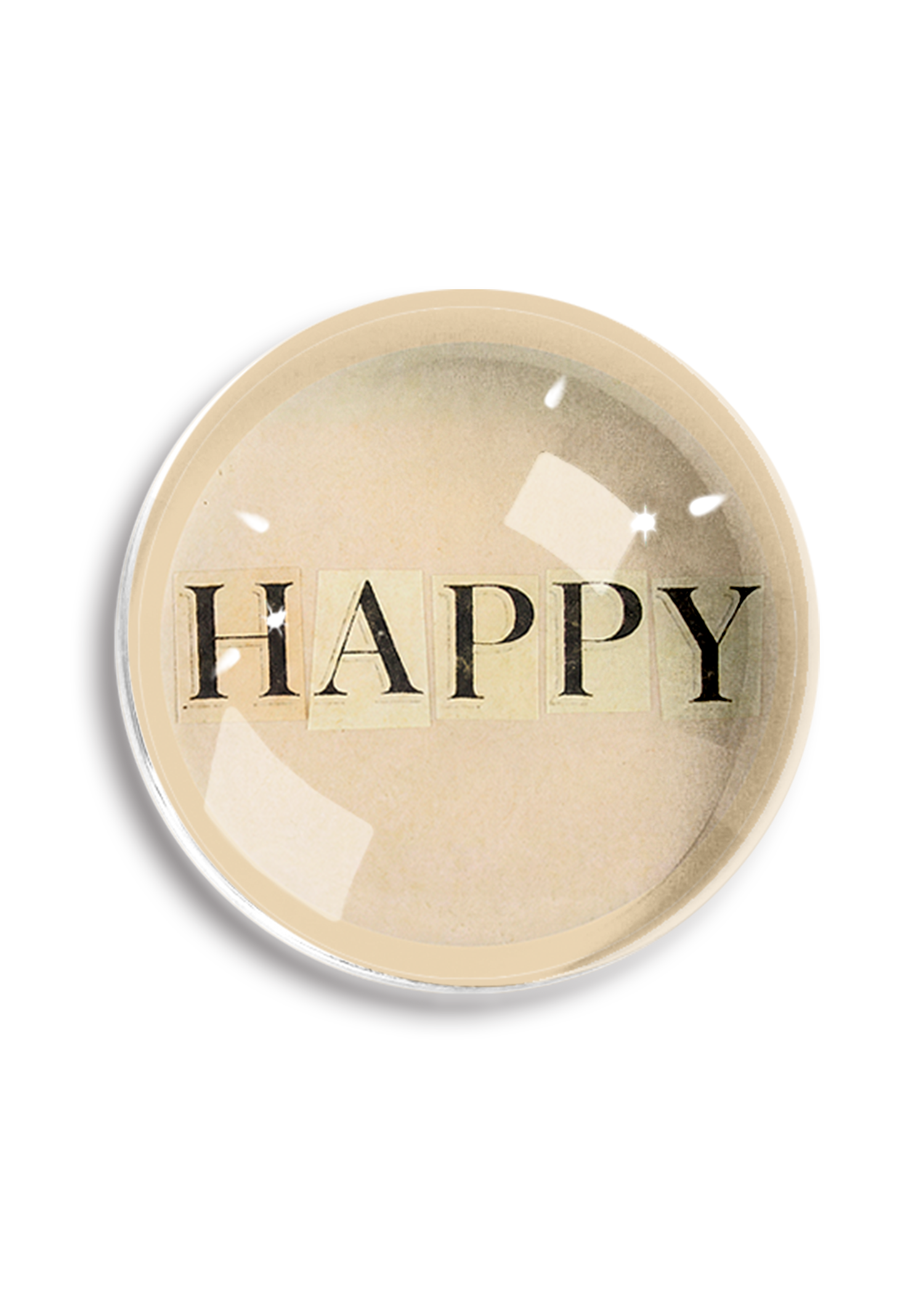 Vintage Typeset Happy Crystal Dome Paperweight