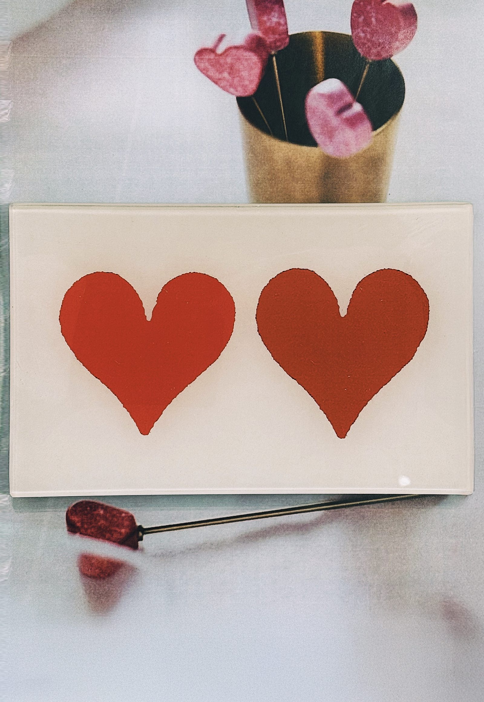 Pair of Hearts Decoupage Glass Tray - Bensgarden.com