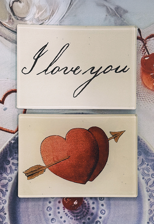 Double Heart Arrow Decoupage Glass Tray