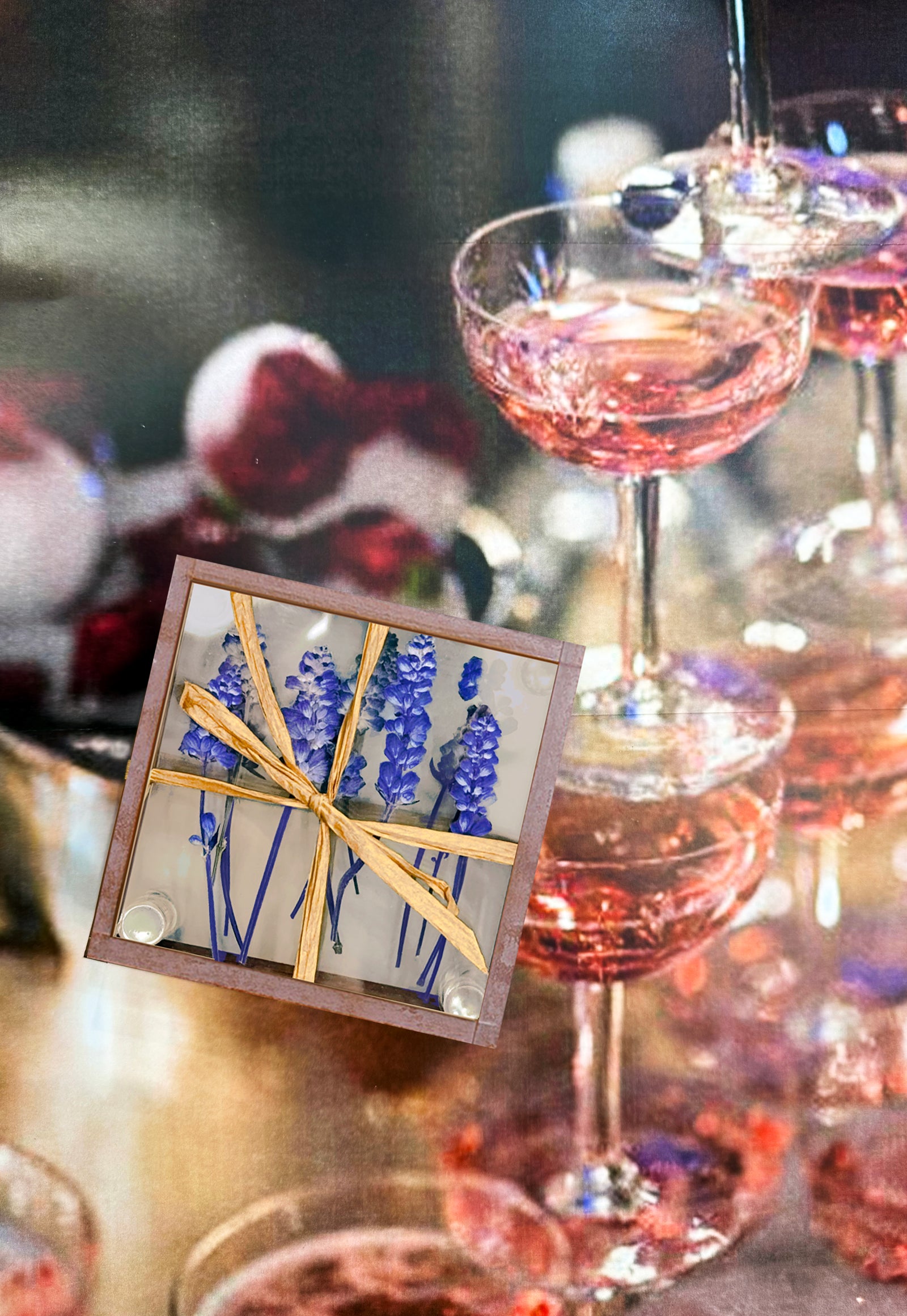 Pressed Flower Lavender Copper & Glass Coasters, Set/ 4