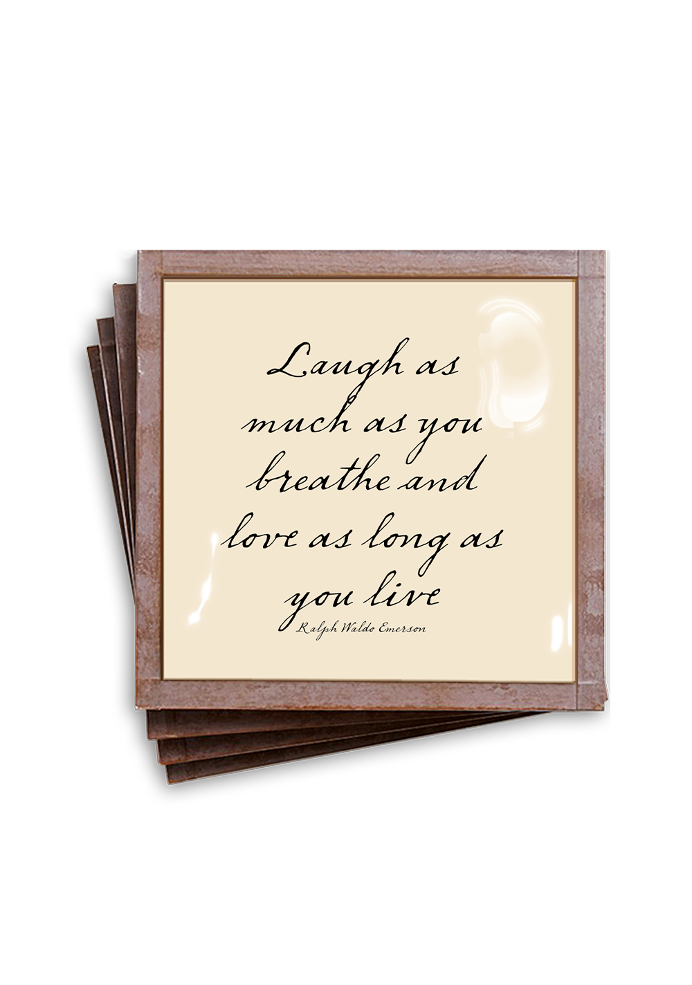 Bensgarden.com | Laugh As Much As You Breathe Copper & Glass Coasters, Set of 4 - Ben's Garden. Made in New York City.