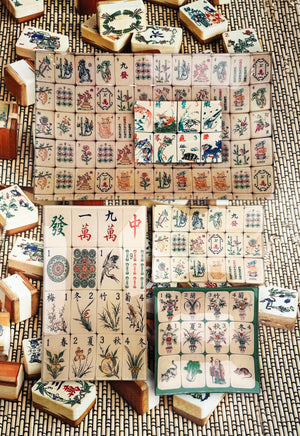 Imperial Garden Mahjong Decoupage Glass Tray