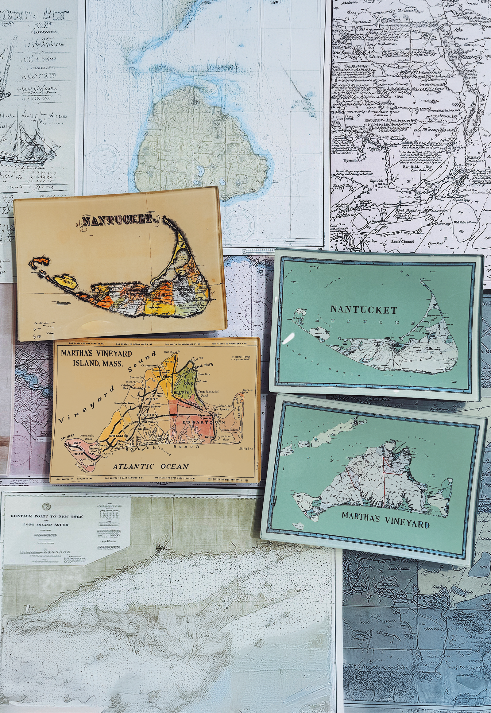 Nantucket Sound Decoupage Glass Map Tray