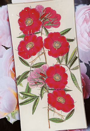 Pink Garden 5 Stem Roses Decoupage Glass Tray