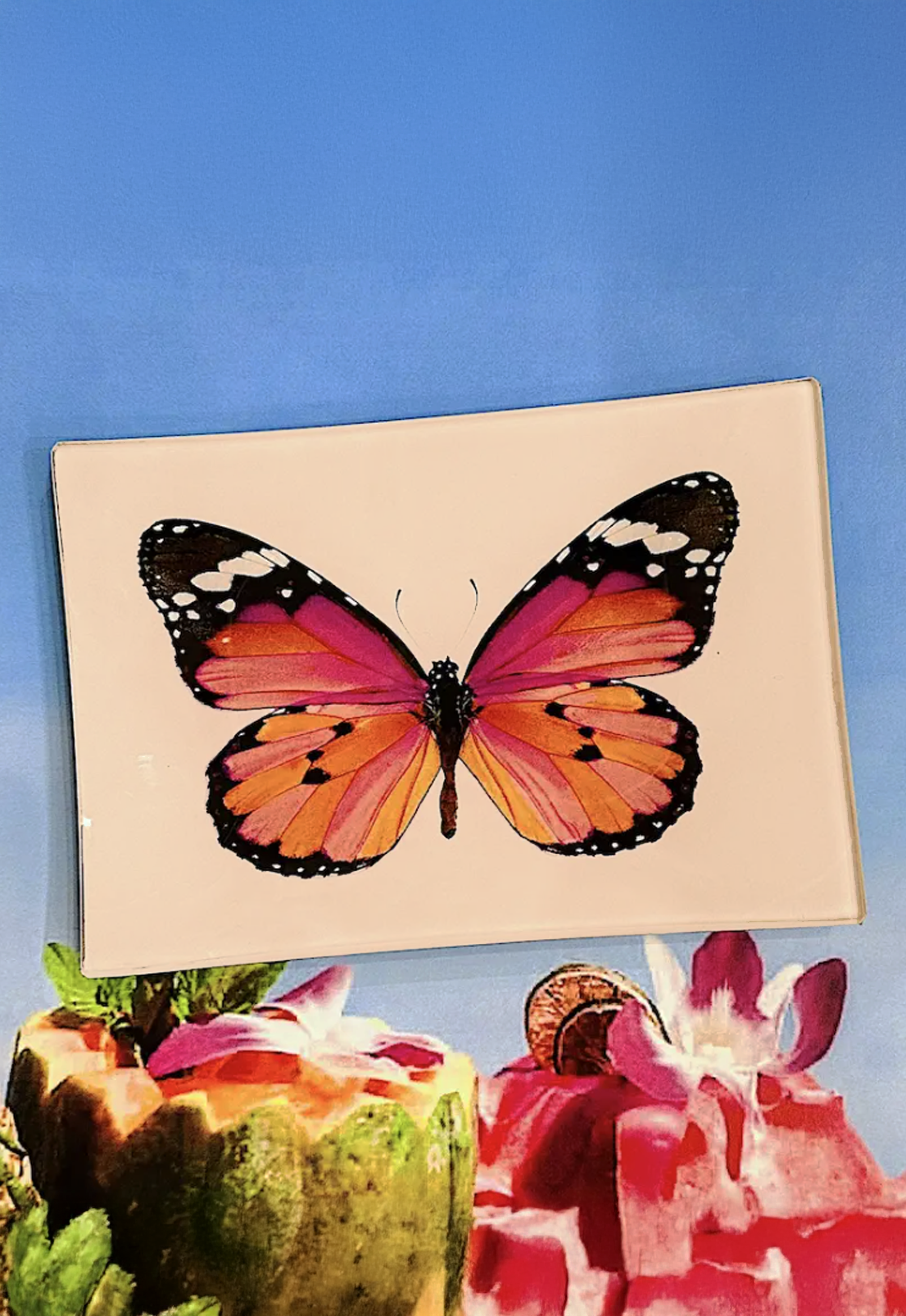 Pink Sardinia Butterfly Decoupage Glass Tray - Bensgarden.com