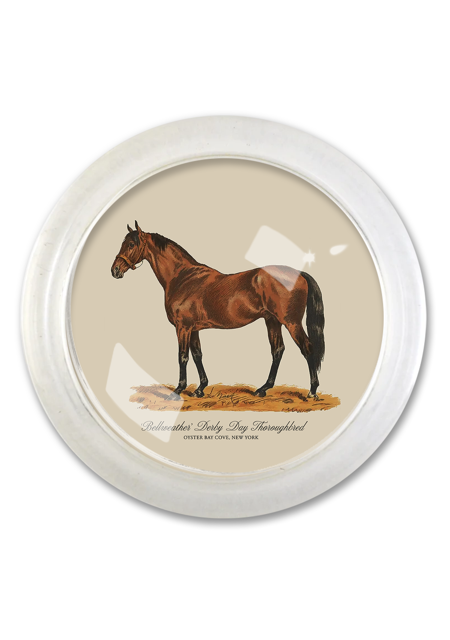 ‘Bellweather’ Derby Day Thoroughbred 4" Round Glass Coaster
