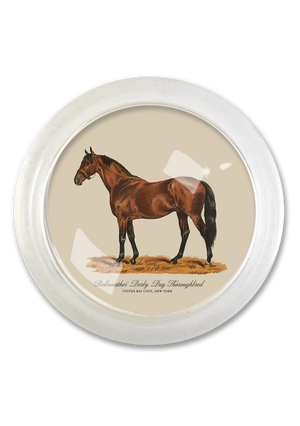 ‘Bellweather’ Derby Day Thoroughbred 4" Round Glass Coaster