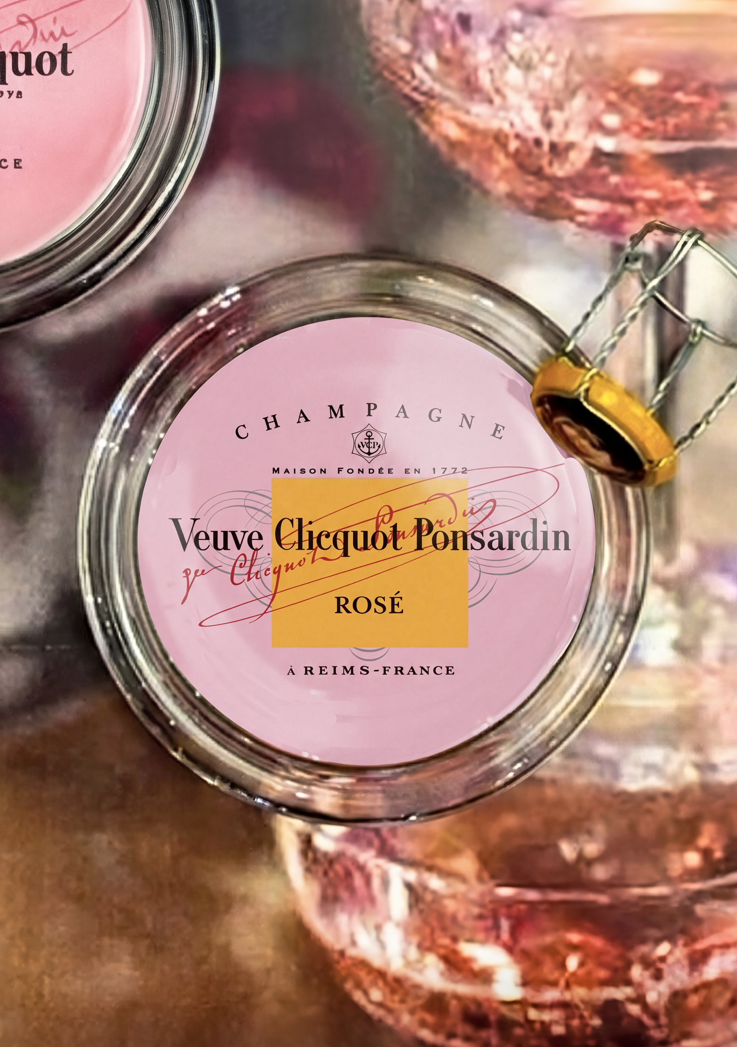 Veuve Clicquot Rose 4" Round Glass Coaster